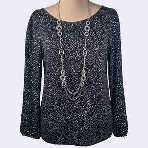 Ann Taylor Loft Navy Blue Mod Polka Dot Blouse